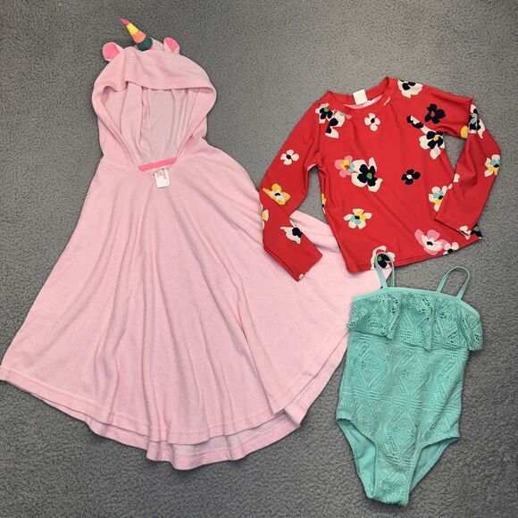 SO One Piece Swim Suit Girls 4 Green GAP Long Sleeve Rashguard Cover Up Bundle - Picture 1 of 15